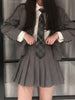 Korean College Style Long Sleeve Coat and High Waist Pleated Mini Skirt Blazer + pleated skirt + White Shirt + Tie 4 Piece Set