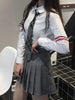 Korean College Style Long Sleeve Coat and High Waist Pleated Mini Skirt Blazer + pleated skirt + White Shirt + Tie 4 Piece Set
