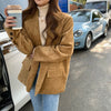 Korean Corduroy Loose Oversized Blazers Women Autumn Long Sleeved Thick Jacket Single Breasted Black Blazer