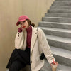 Korean Corduroy Loose Oversized Blazers Women Autumn Long Sleeved Thick Jacket Single Breasted Black Blazer