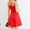 Korean Dress Women Clothing Sleeveless Cute Sexy Dress Summer Spaghetti Strap Slash Neck Dress Black Red Vestidos
