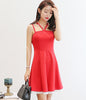 Korean Dress Women Clothing Sleeveless Cute Sexy Dress Summer Spaghetti Strap Slash Neck Dress Black Red Vestidos