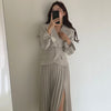 Korean Elegant Blazer Suits Women Minimalist Blazer Coats + High Waist Pleated Skirt Outfits Woman Office Skirts Suits
