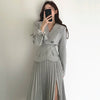 Korean Elegant Blazer Suits Women Minimalist Blazer Coats + High Waist Pleated Skirt Outfits Woman Office Skirts Suits