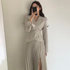 Korean Elegant Blazer Suits Women Minimalist Blazer Coats + High Waist Pleated Skirt Outfits Woman Office Skirts Suits