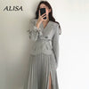 Korean Elegant Blazer Suits Women Minimalist Blazer Coats + High Waist Pleated Skirt Outfits Woman Office Skirts Suits
