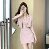 Korean Elegant Chic Suit Two Piece Women's Spring and Autumn Short Casual Pink Blazer Coat+Slim Sling Dress Set