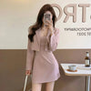 Korean Elegant Chic Suit Two Piece Women's Spring and Autumn Short Casual Pink Blazer Coat+Slim Sling Dress Set