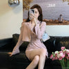 Korean Elegant Chic Suit Two Piece Women's Spring and Autumn Short Casual Pink Blazer Coat+Slim Sling Dress Set