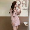 Korean Elegant Chic Suit Two Piece Women's Spring and Autumn Short Casual Pink Blazer Coat+Slim Sling Dress Set