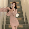 Korean Elegant Chic Suit Two Piece Women's Spring and Autumn Short Casual Pink Blazer Coat+Slim Sling Dress Set