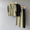 Korean Elegant Ol 2 Pcs Skirt Sets Single Breasted Short Sleeve Blazers + High Waist Folds A Line Skirts Solid Women Suit
