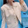 Korean Beading Two Piece Outfits 2023 Ladies Elegant White Blazer + Skirt Two Piece Set Female Autumn Winter Clothes
