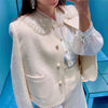 Korean Beading Two Piece Outfits 2023 Ladies Elegant White Blazer + Skirt Two Piece Set Female Autumn Winter Clothes