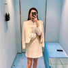 Korean Beading Two Piece Outfits 2023 Ladies Elegant White Blazer + Skirt Two Piece Set Female Autumn Winter Clothes