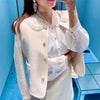 Korean Beading Two Piece Outfits 2023 Ladies Elegant White Blazer + Skirt Two Piece Set Female Autumn Winter Clothes