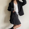 Korean Blazer Suits Loose Two Piece Outfits Women Long Sleeve Blazer Coat and High Waist Mini Pleated Skirt 2 Piece Set