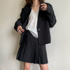 Korean Blazer Suits Loose Two Piece Outfits Women Long Sleeve Blazer Coat and High Waist Mini Pleated Skirt 2 Piece Set