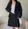 Korean Blazer Suits Loose Two Piece Outfits Women Long Sleeve Blazer Coat and High Waist Mini Pleated Skirt 2 Piece Set