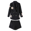 Korean Elegant Casual Slim Spring Autumn Women 2 Pieces Set Long Sleeve Pocket Harajuku Blazer Shorts Pants Woman