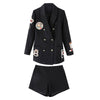 Korean Elegant Casual Slim Spring Autumn Women 2 Pieces Set Long Sleeve Pocket Harajuku Blazer Shorts Pants Woman