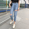 Korean Ripped Holde Jeans Women's Washed Casual Straight Baggy Pants Women High Waist Thin Wid Leg Trousers Mom Jeans