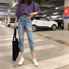 Korean Ripped Holde Jeans Women's Washed Casual Straight Baggy Pants Women High Waist Thin Wid Leg Trousers Mom Jeans