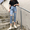 Korean Ripped Holde Jeans Women's Washed Casual Straight Baggy Pants Women High Waist Thin Wid Leg Trousers Mom Jeans