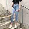 Korean Ripped Holde Jeans Women's Washed Casual Straight Baggy Pants Women High Waist Thin Wid Leg Trousers Mom Jeans
