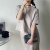 Korean Skirt Suits Women Sets V-Neck Short Sleeve Blazer + Loose Pencil Skirt Two Piece Set 2023 Summer