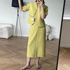 Korean Skirt Suits Women Sets V-Neck Short Sleeve Blazer + Loose Pencil Skirt Two Piece Set 2023 Summer