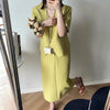 Korean Skirt Suits Women Sets V-Neck Short Sleeve Blazer + Loose Pencil Skirt Two Piece Set 2023 Summer