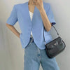 Korean Summer Short Sleeve Crop Tops Women Single Breasted Blazers Elegant V-neck All Match 2022 Solid Woman Suits
