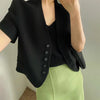Korean Summer Short Sleeve Crop Tops Women Single Breasted Blazers Elegant V-neck All Match 2022 Solid Woman Suits