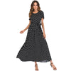 Korean Fashion Women Maxi Long Dress Vintage Polka Dot Dress Short Sleeves High Waist A-Line Beach Dress Plus Size 3XL 4XL 5XL
