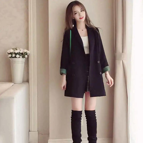 Korean Women's Blazer Black Suits Spring and Autumn Tops Office Lady Double Breasted Coat Designer  Grace