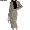 Korean Formal Coat and Skirts Suit for Women Tweed Crop Jacket Midi Calf Length Skirt 2 Piece Set Womens Suits Blazer with Skirt