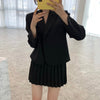 Korean French temperament lapel one button long-sleeved suit jacket + high waist pleated skirt skirt female