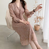 Korean Ins Early Spring Gentle Cute Youth-Looking Temperment Waist Slimming Dress Floral Chiffon Midi Dress