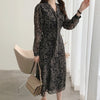 Korean Ins Early Spring Gentle Cute Youth-Looking Temperment Waist Slimming Dress Floral Chiffon Midi Dress