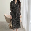 Korean Ins Early Spring Gentle Cute Youth-Looking Temperment Waist Slimming Dress Floral Chiffon Midi Dress