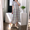 Korean Ins Summer Retro Contrast Color Check Cute Youth-Looking round Neck Short Sleeve Back Buttoned Design Dress