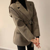 Korean Jacket Female Chic Autumn French Suit Collar Two Slim Long Sleeved Cardigan Wool With Belt