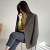 Korean Jacket Trench Coat Chic Autumn Suit Collar Plaid Design Loose And Two Long Sleeve Tweed