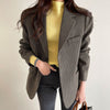 Korean Jacket Trench Coat Chic Autumn Suit Collar Plaid Design Loose And Two Long Sleeve Tweed