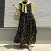 Korean Japan Style Women Floral Print Dress Summer Sleeveless Ankle-Length Maxi Dresses O Neck A-Line Chiffon Long Robe Pleated