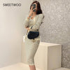 Korean Knitting 3 Pieces Set Women Knitted Sling + Cardigan and Pencil Skirts Casual Simple Office Lady Skirt Suit Tide