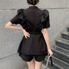 Korean OL Work 2 Piece Sets Womens Outfits Puff Sleeve Blazer Coat Top + Shorts Suits Women's Suit Elegant Pant Suits
