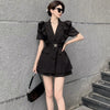 Korean OL Work 2 Piece Sets Womens Outfits Puff Sleeve Blazer Coat Top + Shorts Suits Women's Suit Elegant Pant Suits