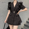 Korean OL Work 2 Piece Sets Womens Outfits Puff Sleeve Blazer Coat Top + Shorts Suits Women's Suit Elegant Pant Suits